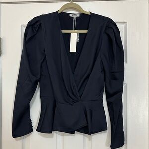 Nasty Gal Deep Blue Wrap Blouse